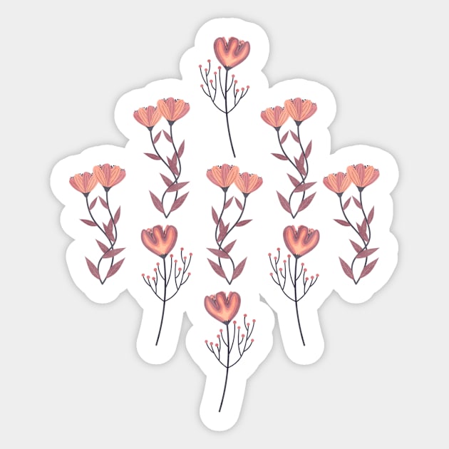Coral & Salmon Retro Flowers Sticker by cesartorresart